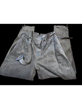 Vintage Landhaus Suede Oktoberfest Pants Floral Buttons Adjustable Waist  Sz M